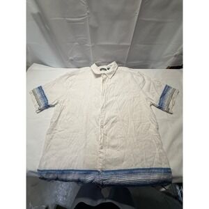 Cubavera Mens XXL White Linen Blend Striped Short Sleeve Button Down Shirt